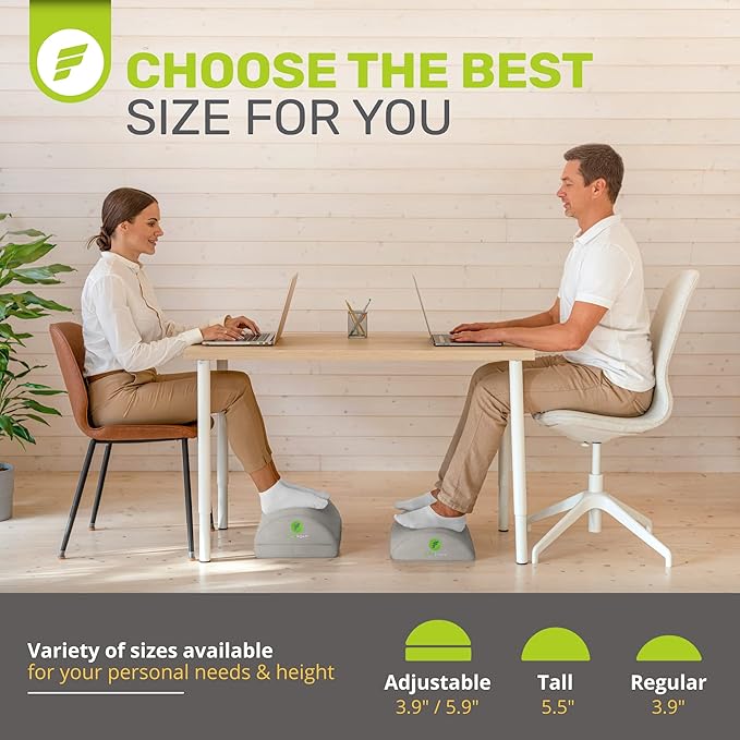 ErgoFoam Foot Rest for Under Desk at Work - Chiropractor Endorsed 2in1 Adjustable Premium Under Desk Footrest - Ergonomic Desk Foot Rest with High-Density Compression-Resistant Velvet Soft Foam (Grey)