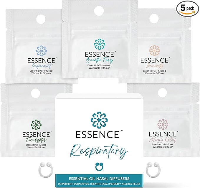 Essence Nasal Diffuser Respiratory Bundle – Essential Oil Silicone Nose Rings for Sinus Relief, Congestion & Seasonal Breathing Support – Wearable Aromatherapy for Cold & Allergy Symptoms