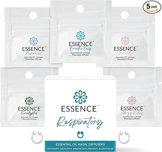 Essence Nasal Diffuser Respiratory Bundle – Essential Oil Silicone Nose Rings for Sinus Relief, Congestion & Seasonal Breathing Support – Wearable Aromatherapy for Cold & Allergy Symptoms
