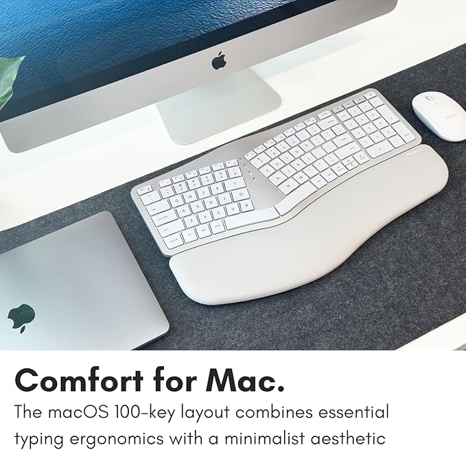 Macally Bluetooth Ergonomic Keyboard, Wireless Split Keyboard, Carpal Tunnel Comfort, Ergo Rechargeable Split Wrist Key Board - Backlit Apple 100 Key Layout for MacBook Pro/Air, iMac