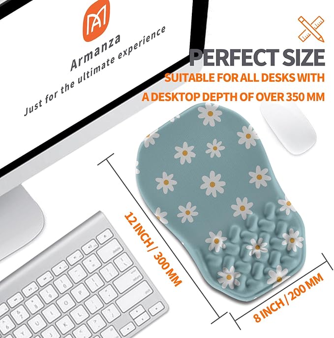 Ergonomic Slope Mouse Pad Wrist Support, Wrist Rest Mousepad for Carpal Tunnel Pain Relief with Massage Bulge and Slow Rebound Memory Foam (12x8 inch, White Flowers)
