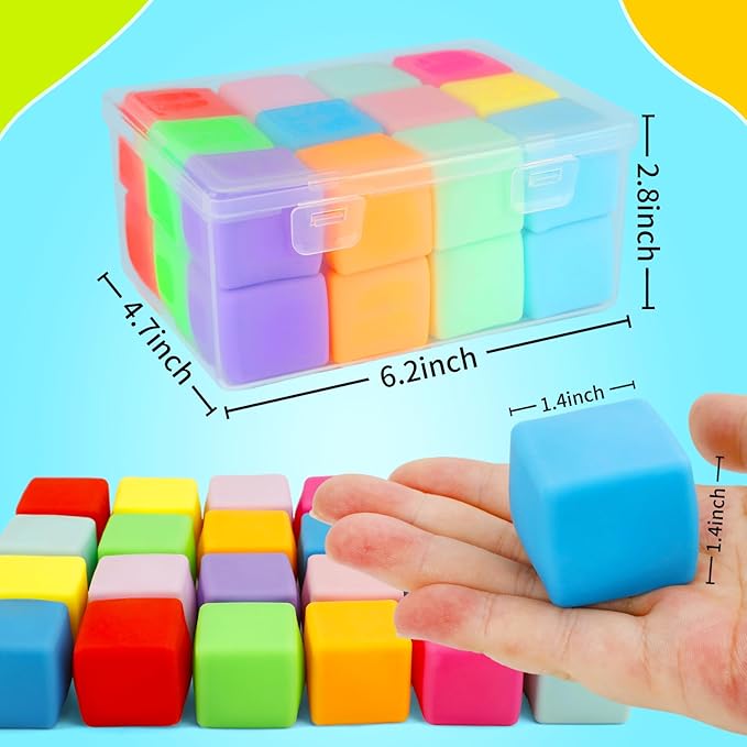 Squishy Fidget Toys, 24 Pack Stress Cube Balls Fidget Sensory Toys Bulk for Kids Adults Anxiety Relief Goodie Bag Stuffers Classroom Prizes Party Favors Teens Boys Girls Christmas Birthday Gifts