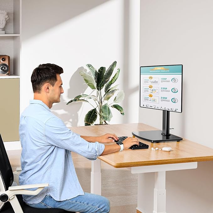 MOUNT PRO Single Monitor Stand Fits Max 32 inch Screen, Free-Standing Computer Desk Stand, Display Mount with Height Adjustable, Swivel, Tilt, Rotation, VESA Monitor Stand 100x100