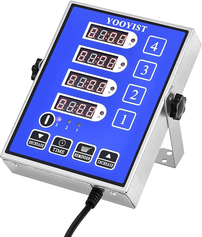 Kitchen Timers for Cooking – 4 Channel Commercial Kitchen Timer Restaurant Kitchen Supplies – Stainless Steel LED Technology Kitchen Timer Digital – Reminder Function, Loud Alarm, Blue