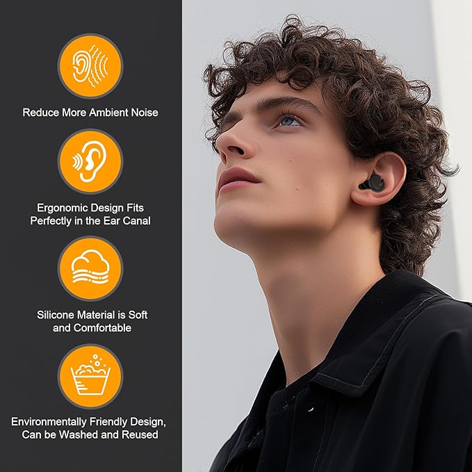 Ear Plugs for Sleeping Noise Cancelling, 38dB Noise Reduction Earplugs, Soft Silicone Reusable Hearing Protection Ear Plug, Waterproof Earplug Suitable for Sleep, Study, Travel, Concerts (3Pairs)