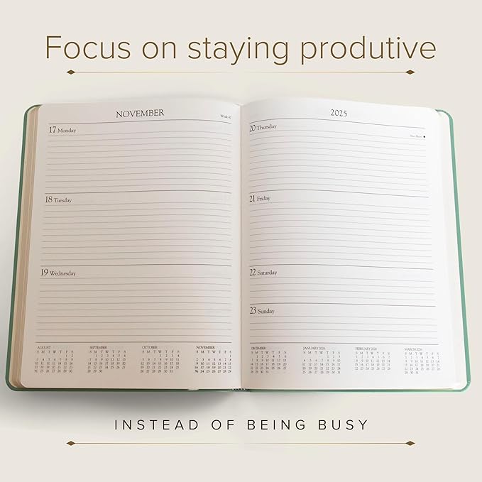 Gallery Leather Large Weekly Monthly Planner 2025, Elegantly Bound Calendar Planner and Notebook with Stylish Gold-Gilded Page Edges, 12 Months - Freeport Metallic Purple - 9.75 x 7.5 "