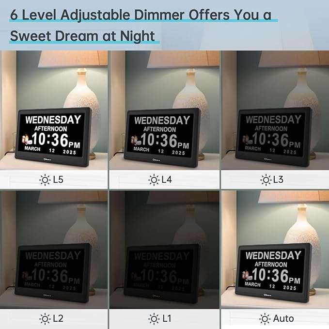 Soobest 12” Digital Dementia Clock for Seniors Elderly Extra Large with Date Day and Time Display, Electric Calendar Clock 20 Reminders 3 Ringtones for Memory Loss Alzheimers, Auto DST/Dimmer