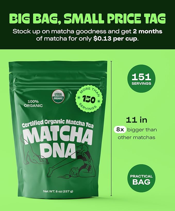MATCHA DNA Certified Organic Matcha Green Tea Powder (8 oz BAG)