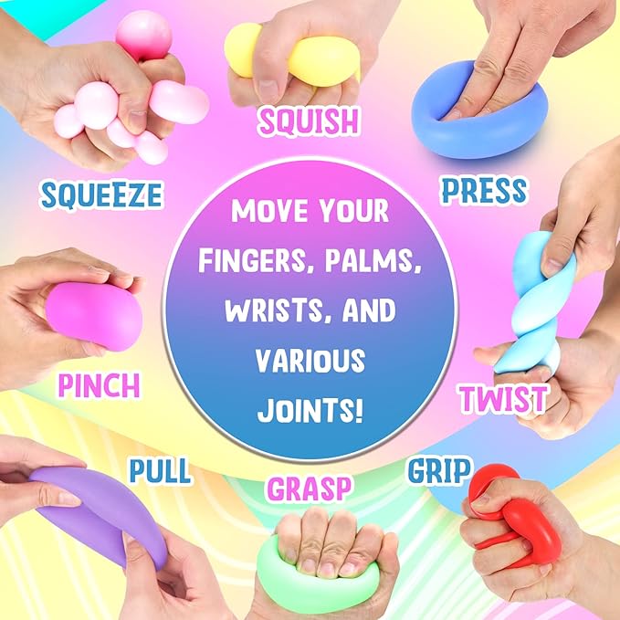 Slow Rising Stress Ball 24 Pack, Stretchy Fidget Ball for Anxiety Stress Relief, Hand Therapy Sensory Squishy Ball, Pull Stretch Fidget Toy for Students, Classroom Prize Box Toys