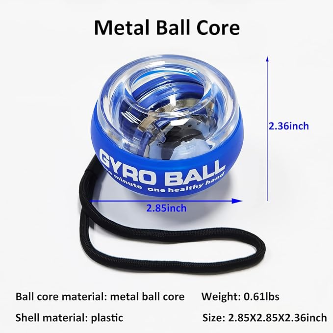Auto-Start Power Gyro Ball, Metal Ball Center,Hand Wrist Forearm Trainer and Fingers Grip Strengthener for Exercise Joint and Muscle with LED Lights