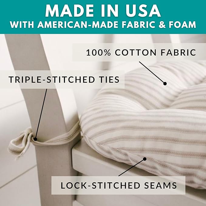 Barnett Home Decor Madrid Aqua Dining Chair Pad with Ties - 19 x 19 Size Large Chair Cushion - Latex Foam Fill - Machine Washable, Reversible, 100% Cotton, Made in USA (Turquoise Gingham)