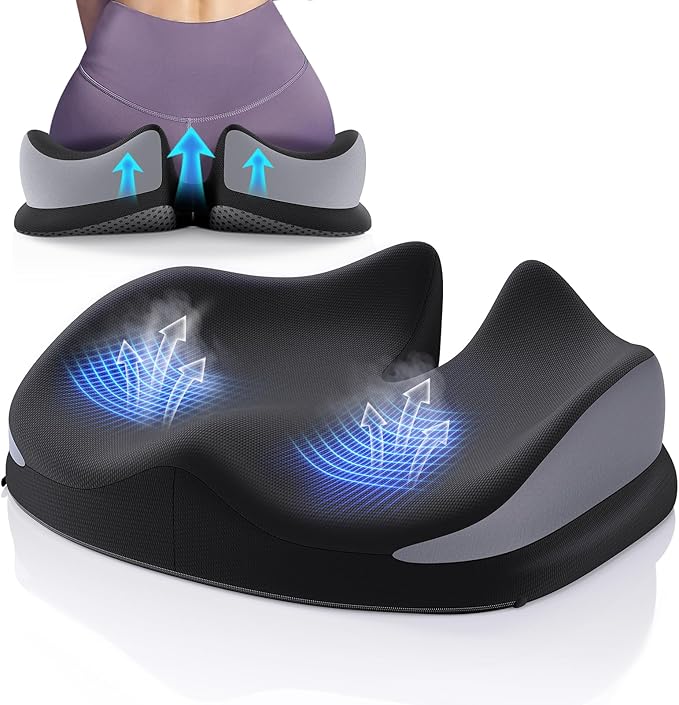 Benazcap Large Seat Cushion for Office Chair Memory Foam Coccyx Pain Relief Cushion Pillow for Back Support Non-Slip Seat Pad for Office Desk, Car Seat, Wheelchair, Sciatica