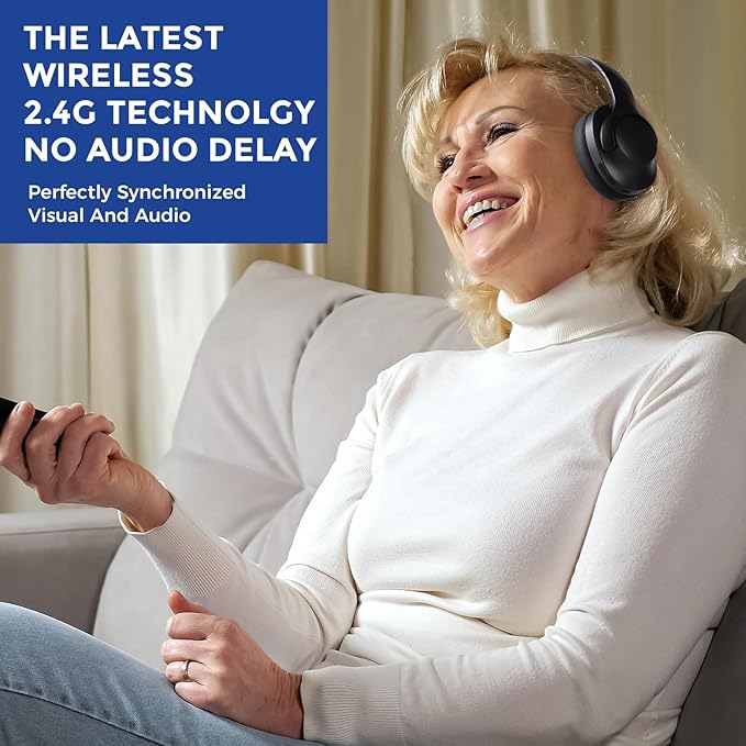 ROSIDA Wireless Headphones for TV, Over-Ear Bluetooth 5.3 TV Headset for Seniors, 196ft Wireless Range Support Optical,AUX, RCA and USB Output,High Volume, Hi-Fi Audio&No Delay,Up to 30 Hours Playtime