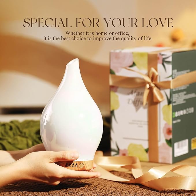 Porseme 150ml Essential Oil Diffuser Glass Color Changing Aroma Air Diffusers Aromatherapy Ultrasonic Cool Mist Humidifier 6 Running Hours Waterless Auto-Off for Sleeping Yoga Office Spa (White Jade)
