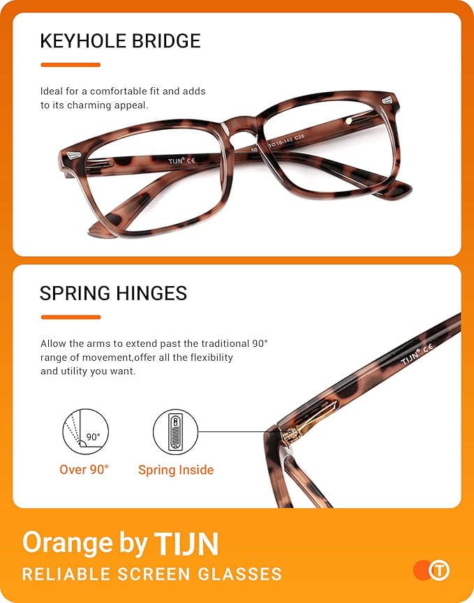 TIJN Blue Light Blocking Glasses for Women Men Clear Frame Square Nerd Eyeglasses Anti Blue Ray Computer Screen Glasses