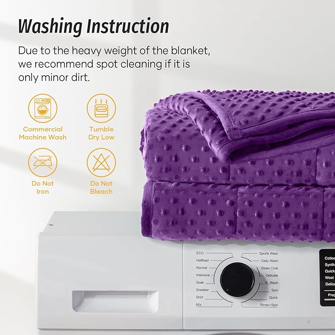 Wemore Minky Dot Weighted Blanket for Adults Queen Size 20 lbs, Soft Heavy Blanket for Stress Relief and Sleep Promotion, Breathable Blanket for All-Season with Glass Beads, Purple 60 x 80 inches