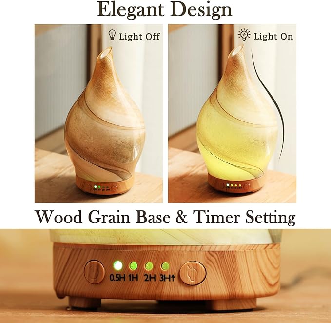 Porseme 150ml Essential Oil Diffuser Glass Color Changing Aroma Air Diffusers Aromatherapy Ultrasonic Cool Mist Humidifier 6 Running Hours Waterless Auto-Off for Sleeping, Yoga, Office, Spa (Desert)