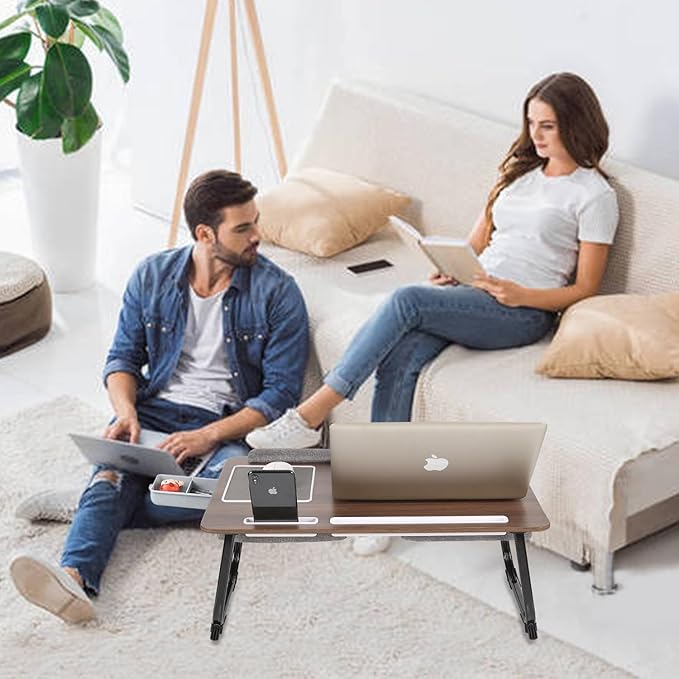 Laptop Desk, 2-in-1 Lap Desk, 17 inch Laptop Desk with Cushion, with Mouse pad Comes with Phone iPad Slot, Drawer, Foldable Bed Desk, Sofa Tray Reading Table