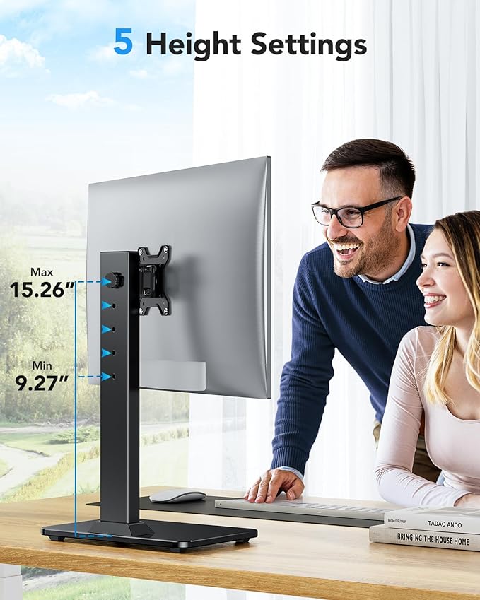 HUANUO Monitor Stand, Freestanding VESA Mount for 13 to 34 Inch Screens, Holds up to 44lbs, 5 Height Options, Swivel Desk Stand Riser with 360 Rotation, VESA 75x75mm/100x100mm