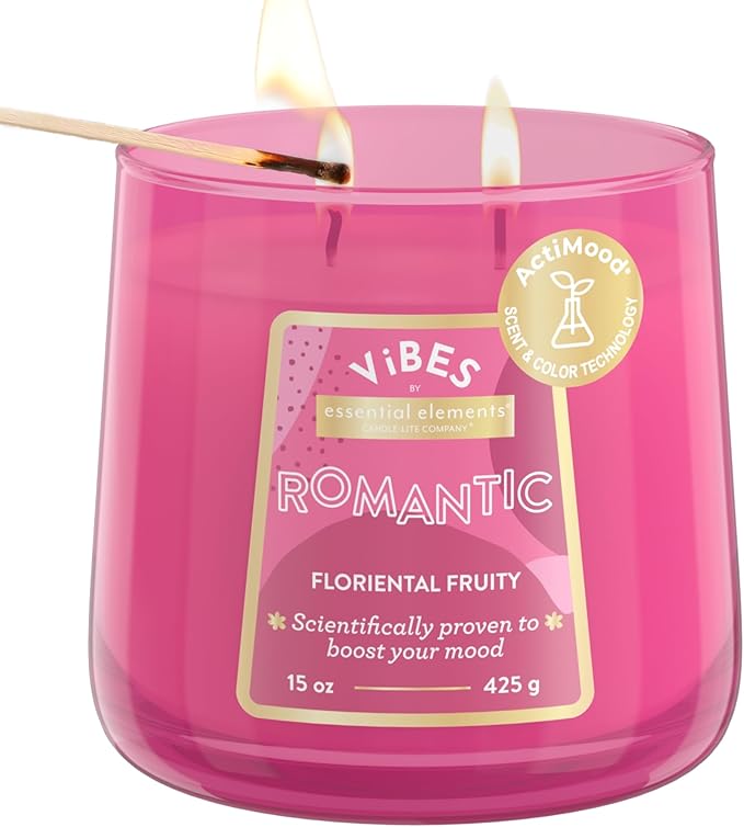 Candle-Lite Vibes Floriental Fruity Mood-Enhancing Scented Candles, 15 oz Jar, Aromatherapy, Proudly Poured in The USA, 2-Wick, 86 Hours Burn Time, Perfect Relaxation Gift