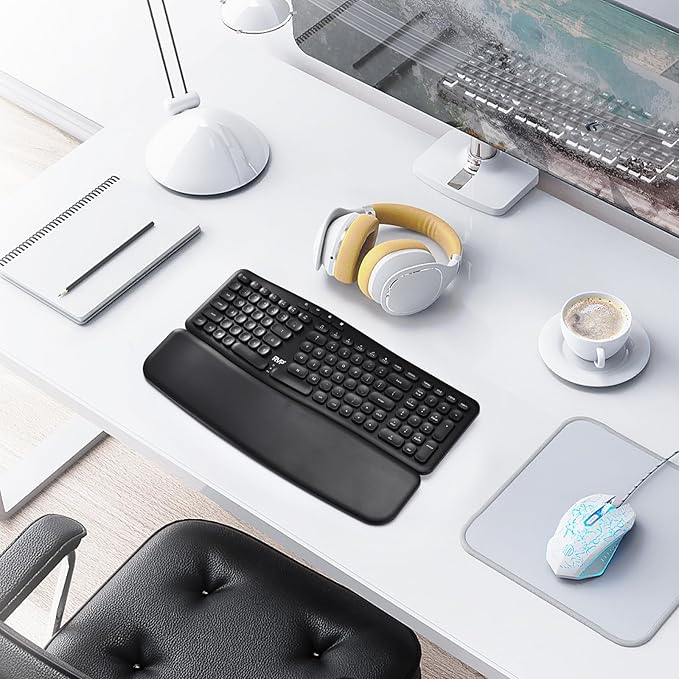 RVP+ Split Ergonomic Keyboard with Magnetic Wrist Rest (2.4 GHz), Wireless Keyboard and USB Interface - Black