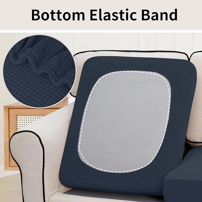Easy-Going Stretch Individual Chair Couch Cushion Cover Sofa Cushion Furniture Protector Sofa slipcover Soft Flexibility with Elastic Bottom (3-Piece Sofa Cushion Cover, Dark Blue)