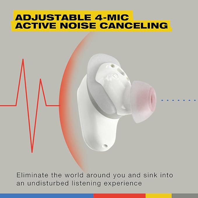Skullcandy Method 360 ANC Wireless Earbuds, Sound by Bose, Bluetooth Headphones, Premium Noise Cancelling, Up to 40 Hrs Battery, Sweat and Water Resistant, Microphone for iPhone Android - Bone