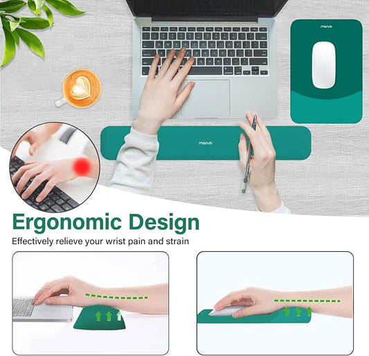MOSISO Wrist Rest Support for Mouse Pad&Keyboard Set, Rectangular Ergonomic Mousepad Non-Slip Base Home/Office Pain Relief&Easy Typing Pad with Neoprene Cloth&Raised Curved Memory Foam, Teal Green