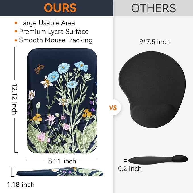 Ospelelf Mouse Pad with Wrist Rest Floral Ergonomic Comfortable Pain Relief Mousepad Wrist Support for Computer Office