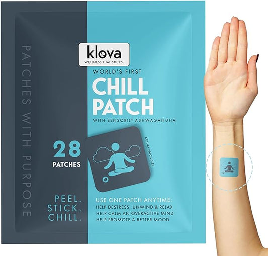 Klova Chill Patches with Clinically Proven Sensoril Ashwagandha, Rhodiola Rosea, Passion Flower, Ginger Root Extract, L-Theanine, GABA and Other Natural Ingredients to Help Destress, Unwind and Relax