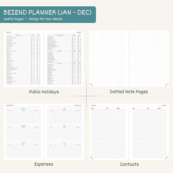 BEZEND 2026 Planner Weekly and Monthly (8.5" x 11") Daily Calendar with Half-Hourly Timeslots & Tab (Jan-Dec) Note & Expenses, Pen Holder, Inner Pocket, Vegan Leather Hardcover - Cornflower