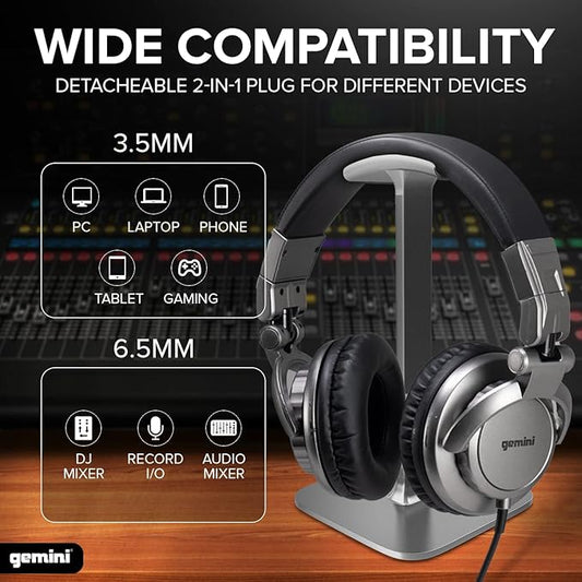 Gemini Professional Wired DJ Headphones – Over-Ear Studio Headphones for Music Production, Podcasting, Recording & Mixing – 57mm Drivers, Closed Back, 1/4” Adapter – Studio & Live Use (DJX-500)
