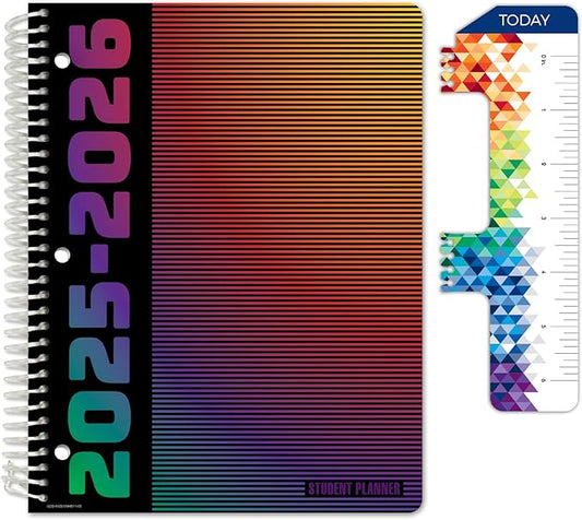 Global Datebooks Dated Middle School or High School Student Planner for Academic Year 2025-2026 Includes Ruler/Bookmark and Planning Stickers (Matrix Style - 8.5"x11" - Spectrum)