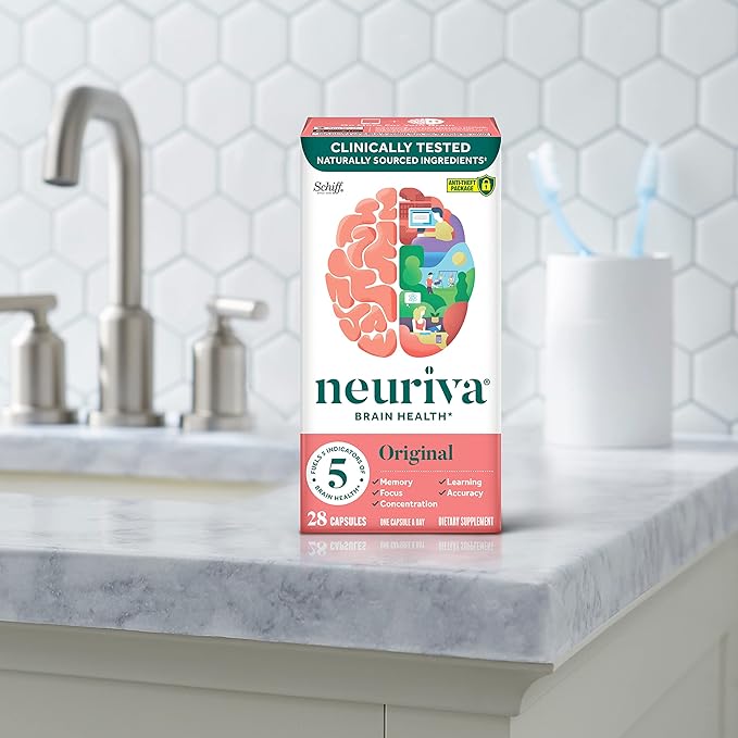 NEURIVA Original Decaffeinated Clinically Tested Nootropic Brain Supplement for Memory, Focus & Concentration, NeuroFactor & Phosphatidylserine, 28ct Capsules