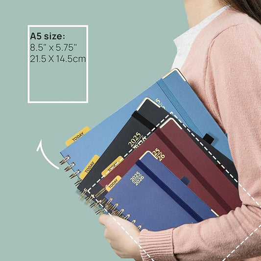 POPRUN Academic Daily Planner 2025-2026 One Page A Day - [5.75" x 8.5"- Spiral Hard Cover], Appointment Book (July 2025 - June 2026) with Monthly Calendar - Burgundy