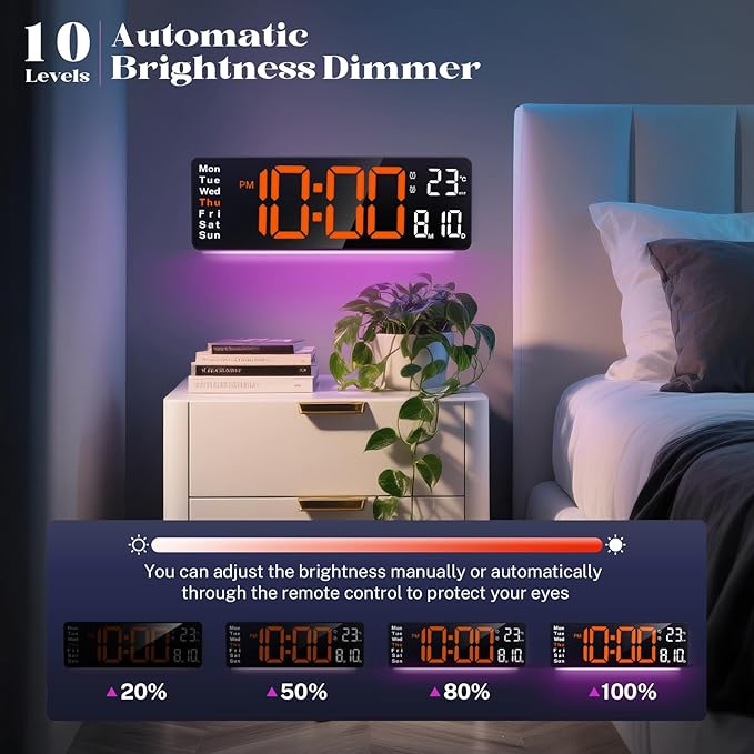 16" Large Digital Clock for Classroom, Digital Wall Clocks with Remote Control, Led Wall Clock with Date, Week, Alarm, Temperature, Night Light for Living Room, Bedroom, Gym, Garage, Office