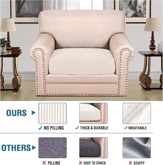 H.VERSAILTEX Super Stretch Individual Seat Cushion Covers Sofa Covers Couch Cushion Covers Slipcover Sets Thick Jacquard Textured Twill Fabric (1 Piece Chair Cushion Cover, Ivory)