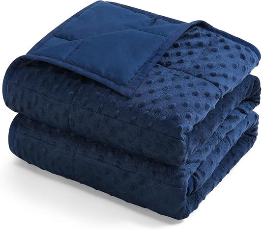 Kivik Weighted Blanket 15 lbs for Adults, Minky Dot Heavy Blankets, Microfiber Reversible Weighted Throw Blankets for All Seasons, Machine Washable, 48"x72" Twin Size,Navy Blue