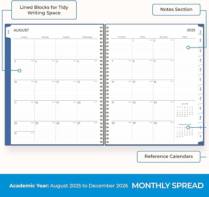 Blue Sky 2025-2026 Academic Year Weekly and Monthly Planner Calendar, August 2025 - December 2026, 17-Month, 8.5" x 11", Flexible Cover, Wirebound, Laminated Tabs, Azure