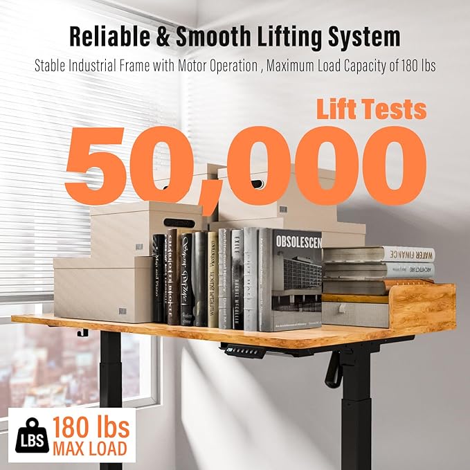 Kingant 55" x 30" Standing Desk with Drawers, Large Desktop, Ergonomic Sit Stand Desk for Home Office Work, Cable Management, 3 Preset Heights & 2 Hooks, Light Rustic