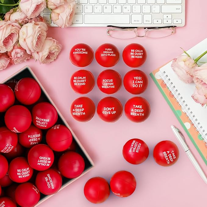 54PCS Motivational Stress Balls for Adults and Kids - Stress Balls Bulk Soft Sponge Squeeze Toys with Inspirational Quotes | Office Classroom Stress Relief Gifts | Anxiety Relief Fidget Toys