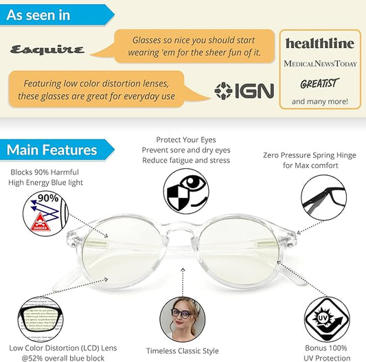J+S Vision Blue Light Blocking Glasses for Men Women | Computer Gaming Work| Anti Strain Fatigue UV Glare | Medium-Small Fit