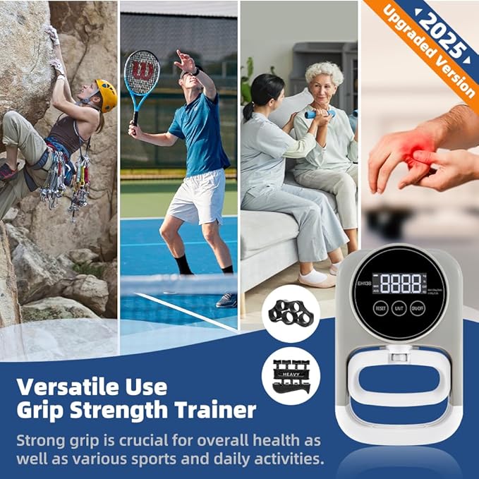 Grip Strength Tester Hand Gripper - Grip Strength Trainer Hand Dynamometer Handheld Meter LED Display Comfortable 265 Lbs / 120 Kgs Finger Strengthener for Sports Home School Gym Use