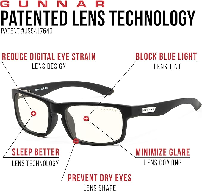 GUNNAR - Premium Gaming and Computer Glasses - Blocks 35% Blue Light - Enigma, Onyx, Clear Tint