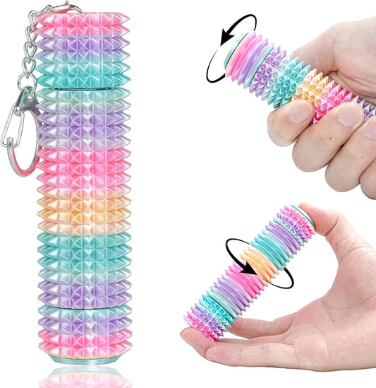 Fidget Roller Adults Teens Sensory Little Stim Gadget for Anxiety Relief Mild Ouchie,Desk Focus Tool Portable Hand Spinner Gifts Idea White Elephant Stocking Christmas(Rainbow,Full Grip)