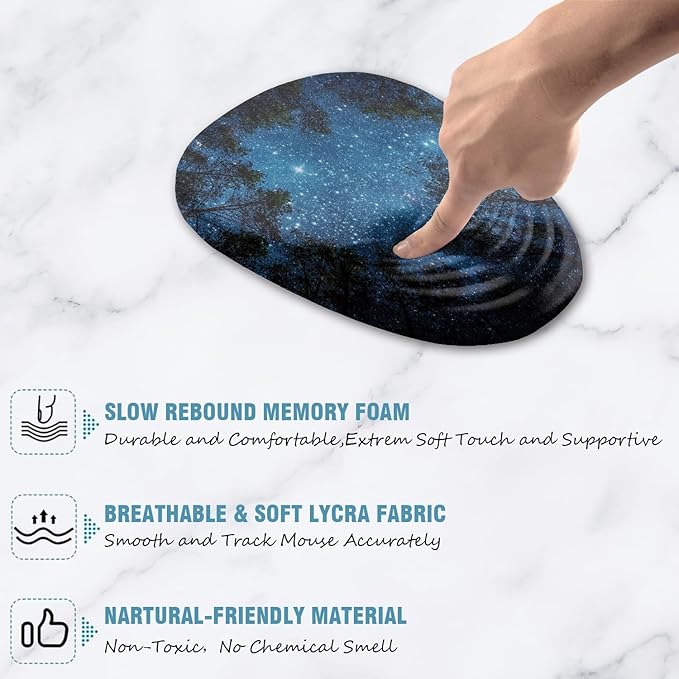 Mouse Pad Wrist Support, Ergonomic Mouse Pad with Wrist Rest, Memory Foam Massage Design & Non-Slip PU Base MousePads for Pain Relief, Desk, Office, Home, Blue Sky Tree