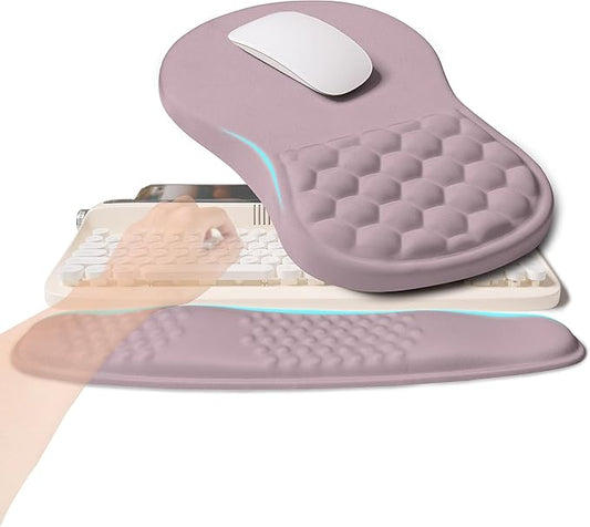 2-in-1 Ergonomic Set, Wave Rise Keyboard Wrist Rest and Massage Bulge Slope Mouse Pad Wrist Support, Cushion Memory Foam Integrated to Relieve Wrist Pain, Purple