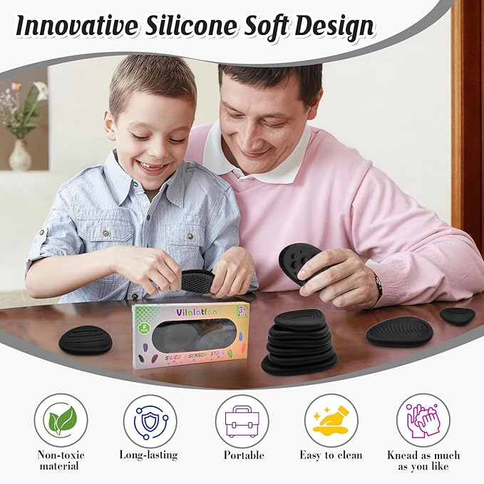 Fidget Toys Sensory Stones for Kids and Adults,6 PCS Texture Worry Stone for Anxiety Autism Teen Calm Down & ADHD Stress Relief,Quiet Fidgets for Classroom Small Prizes Gifts for Travel Toy