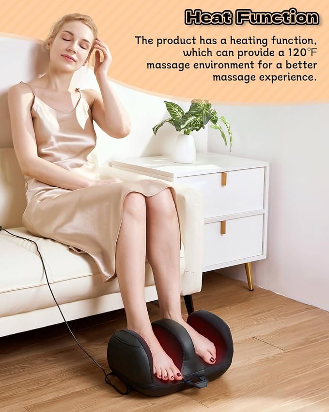 Foot Massager, Shiatsu Foot Massager with Heat, Rechargeable Calf Massager, Massage Calf, Deep Kneading Massage for Home and Office, Gifts for Women, Men, Dad, Mom