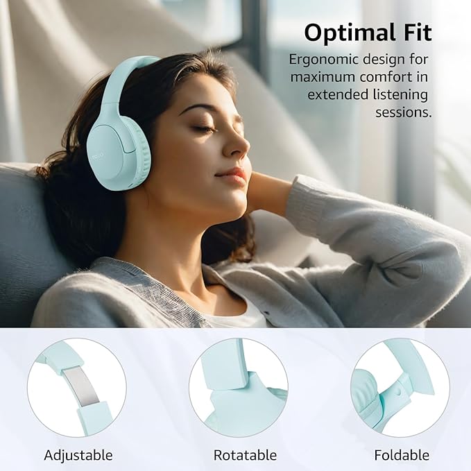 TOZO HA1 Bluetooth 5.4 Over Ear Headphones, 70H Playtime with Mic, Foldable Wireless Headset, Deep Bass Stereo Sound Customizable 32 EQ Music Mode Via Button & App for Travel and Home, Upgraded